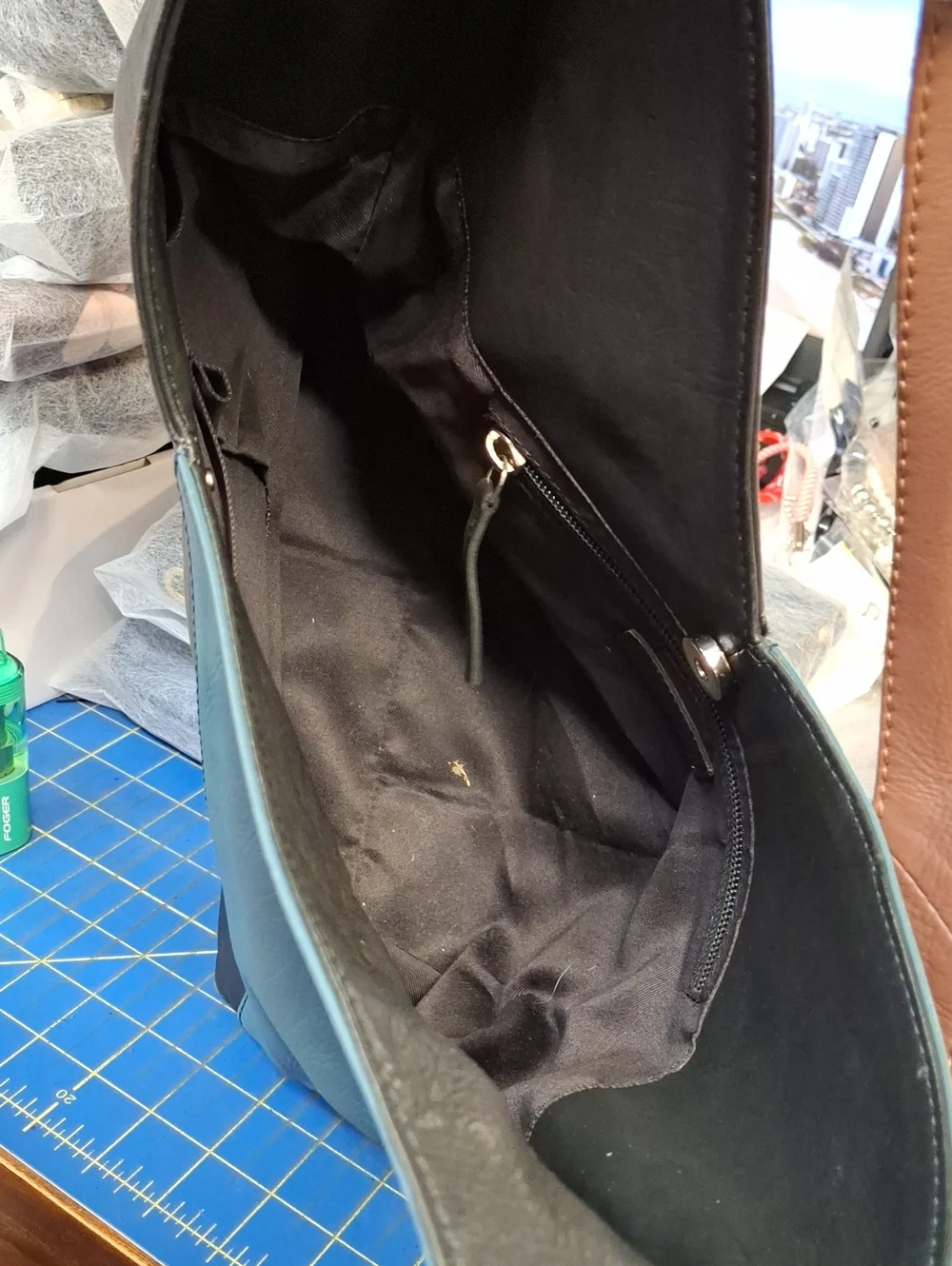 NorthStyle Tri-Color Black Brown Teal Tri-Tone Leather Hobo Shoulder Bag Prelove